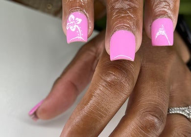 Pink floral nail art at NuNails Cape Town, Cape Town, Western Cape, ZA showcasing intricate design.