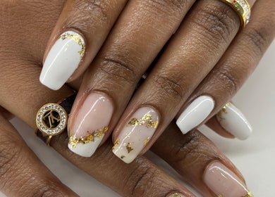 Elegant gold-accented nails at NuNails Cape Town, located in Cape Town, Western Cape, ZA.