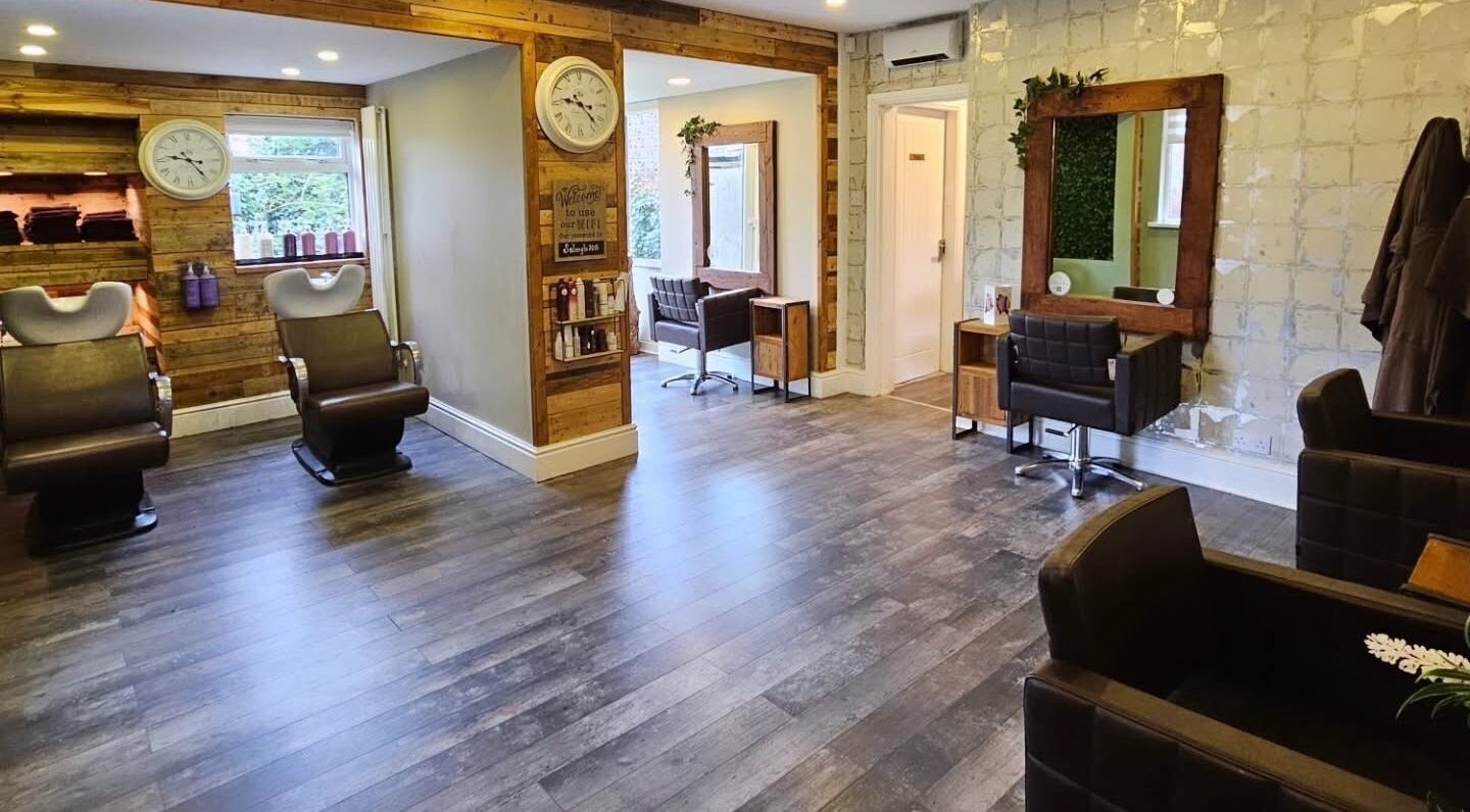 Chic salon interior with rustic wooden accents at Created By Con, Blackpool, England, GB.