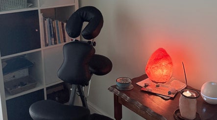 Massage room at Beauty Within, Hull, England, GB, with a salt lamp and massage chair for relaxation.