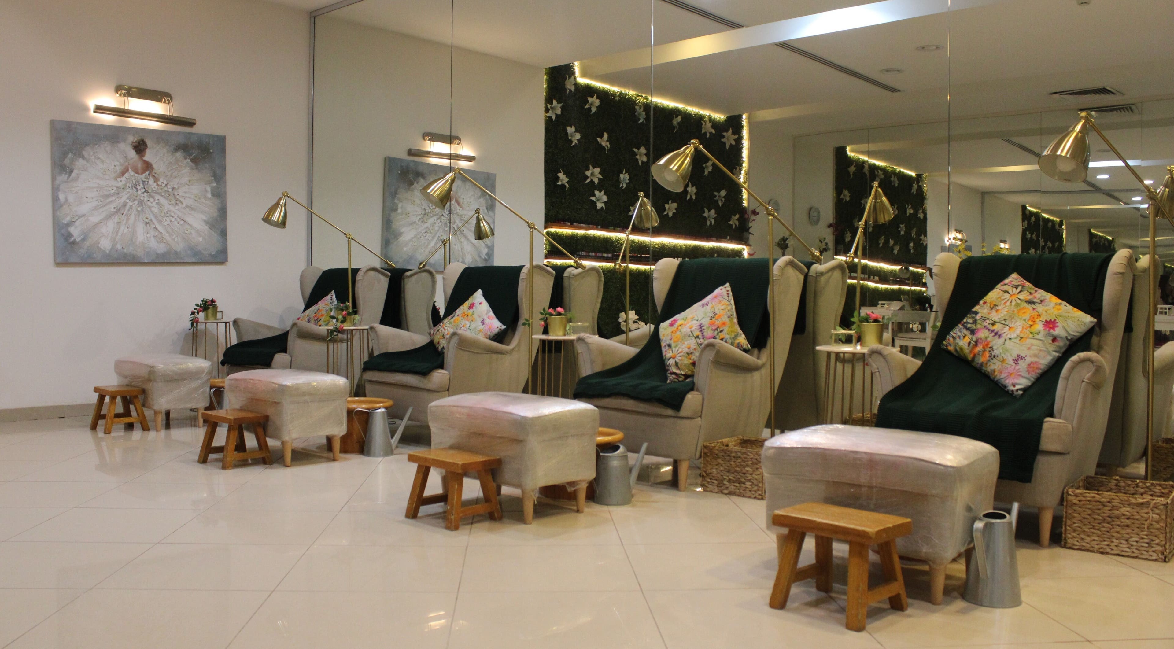 Relaxing pedicure lounge at Can Beauty Salon in Riyadh, offering comfort and elegance. Riyadh, Riyadh Province, SA.