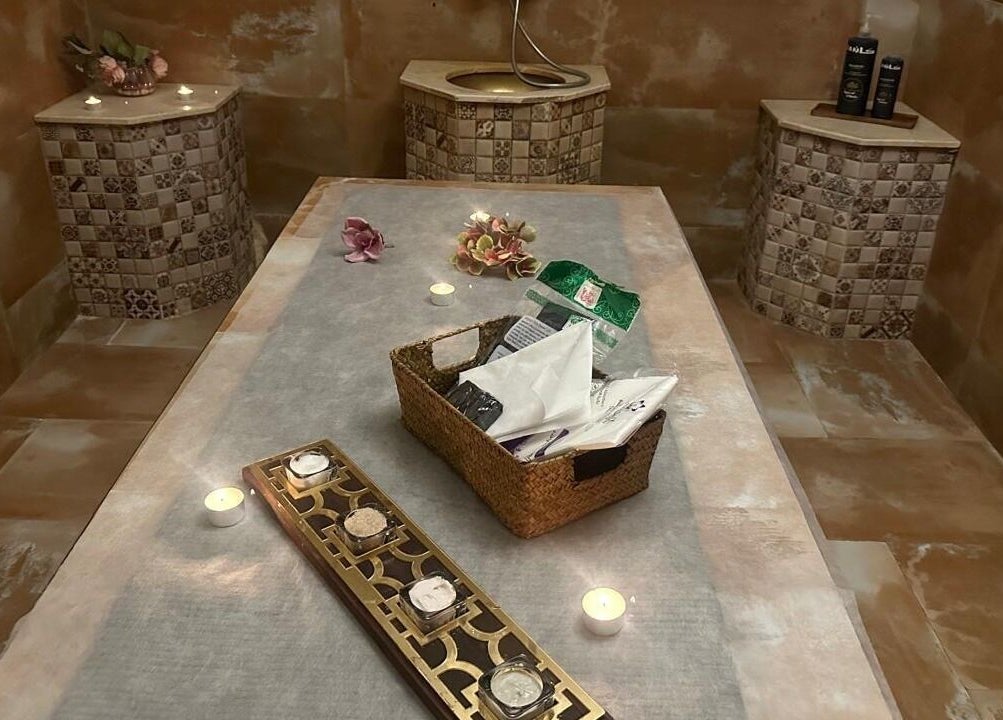 Luxurious hammam at Can Beauty Salon | Hayel, Hayel, SA, featuring candles and ornate decor for a relaxing experience.