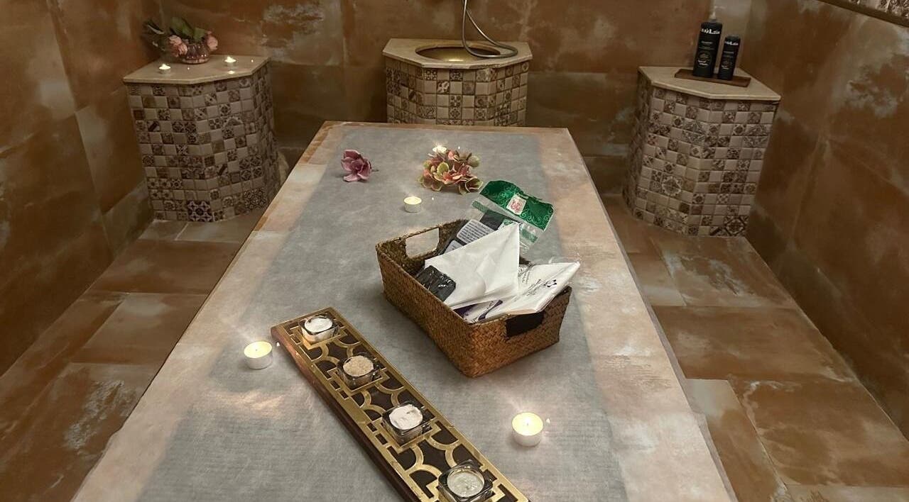 Luxurious hammam at Can Beauty Salon | Hayel, Hayel, SA, featuring candles and ornate decor for a relaxing experience.