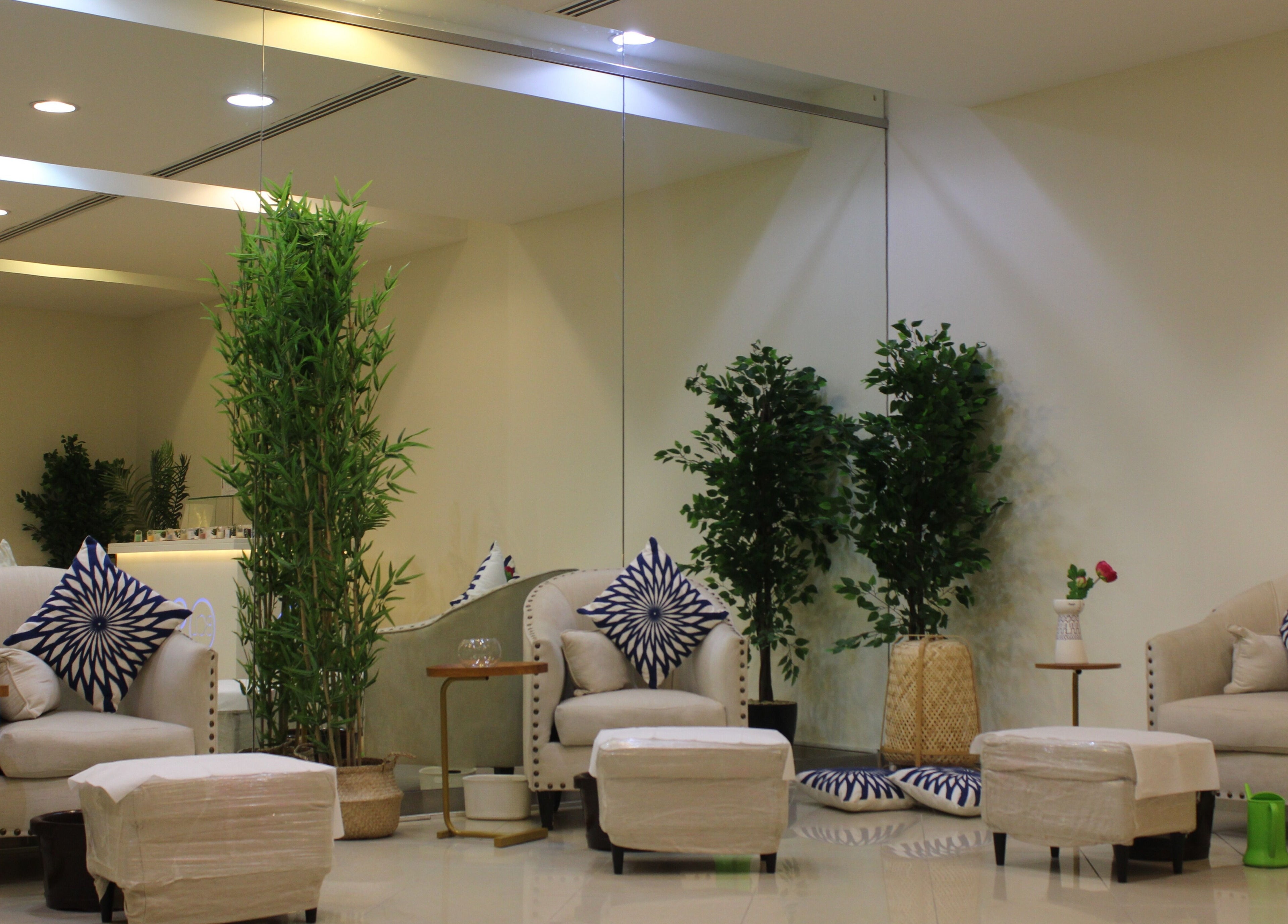 Elegant seating area at Can Beauty Salon | Hayel, Hayel, SA, featuring plush chairs and lush greenery.