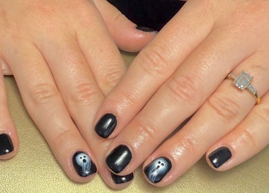 Stylish ghost-themed nail art at Amore Nails & Beauty By Jayne, Birtley, England, GB.