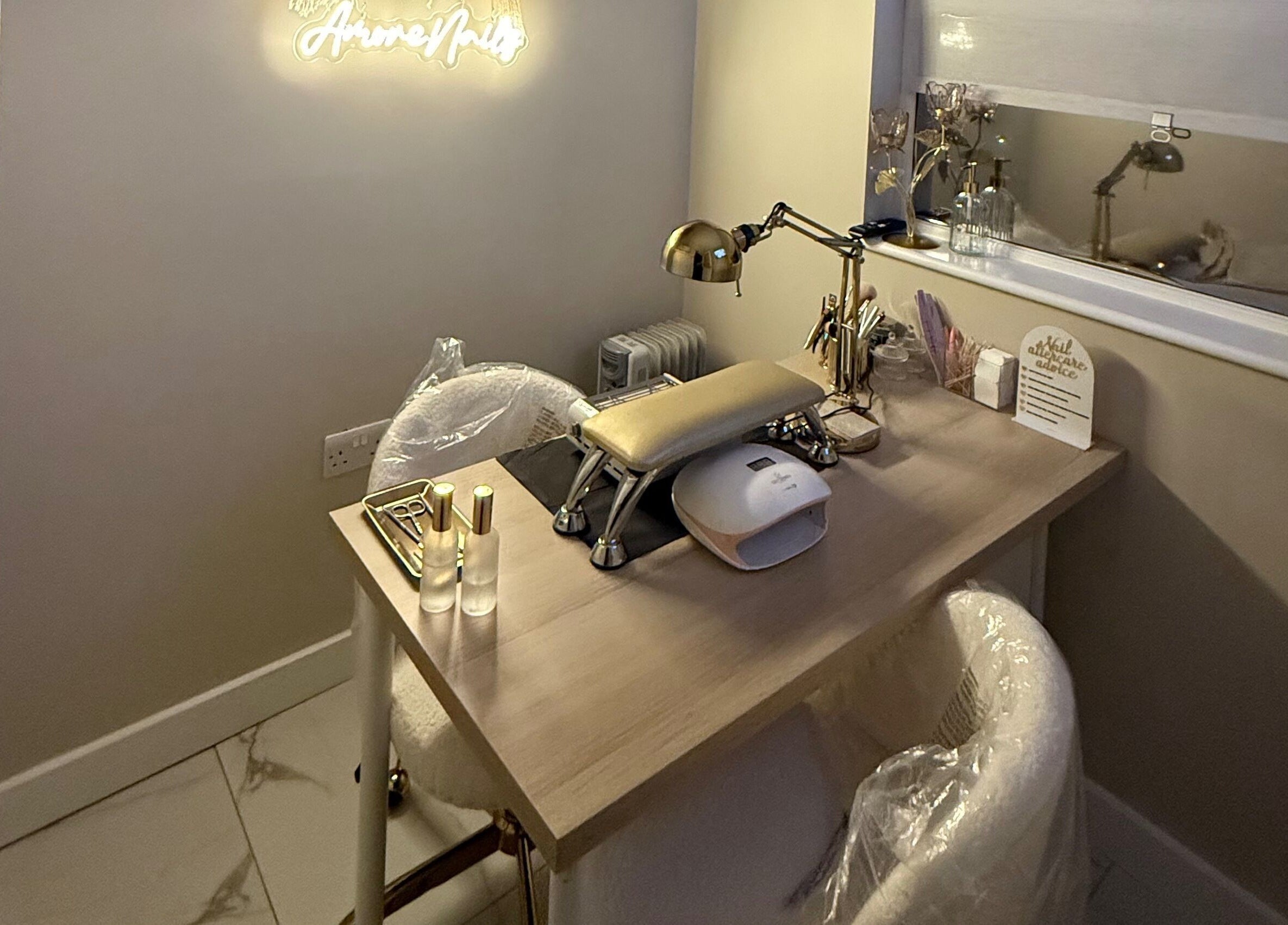 Amore Nails & Beauty By Jayne in Birtley, England, GB features a stylish, well-lit nail station for beauty treatments.