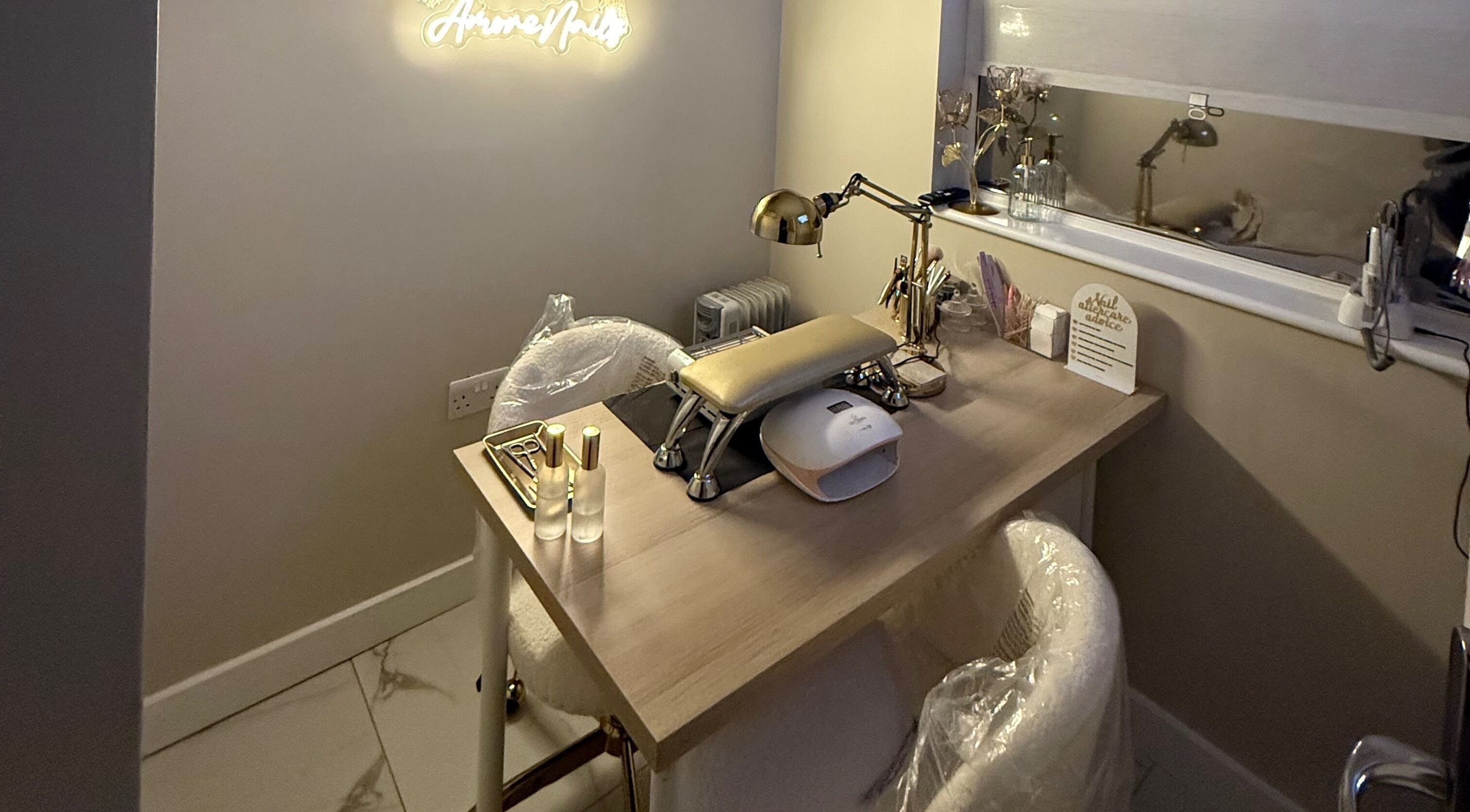 Amore Nails & Beauty By Jayne in Birtley, England, GB features a stylish, well-lit nail station for beauty treatments.
