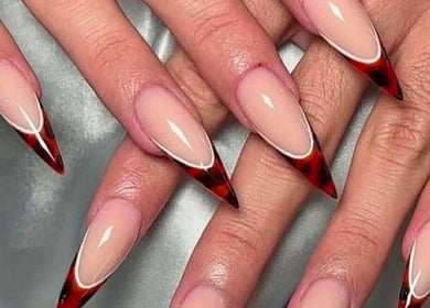 Elegant tortoise shell stiletto nails at Lux Nails & Spa Carluke, Carluke, Scotland, GB.