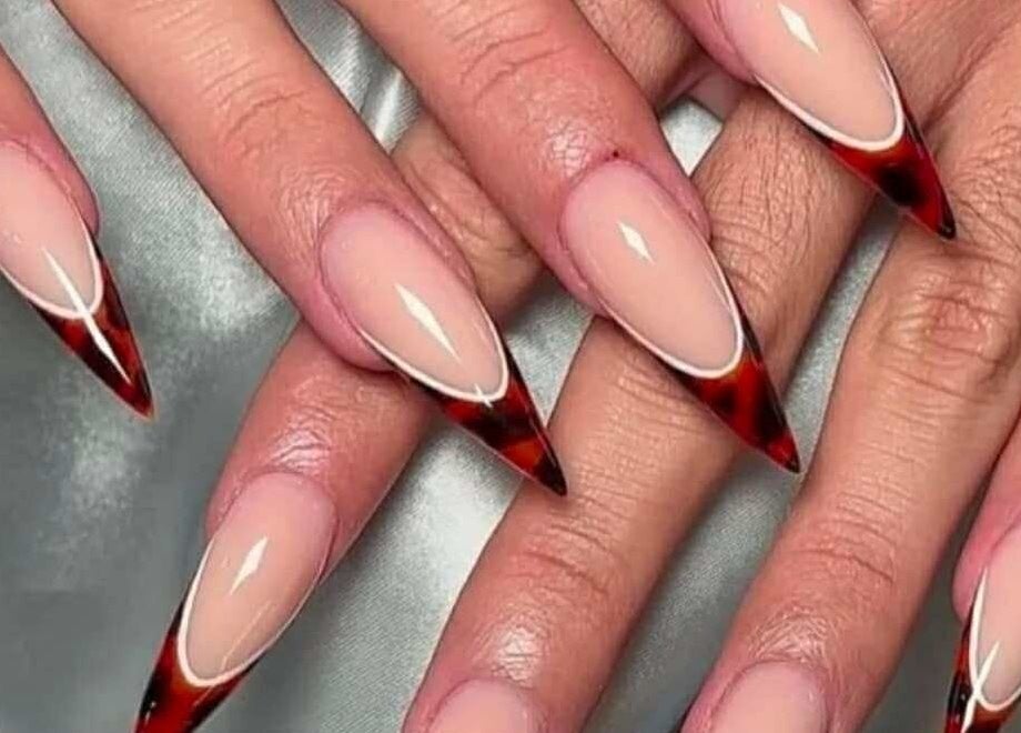 Elegant tortoise shell stiletto nails at Lux Nails & Spa Carluke, Carluke, Scotland, GB.