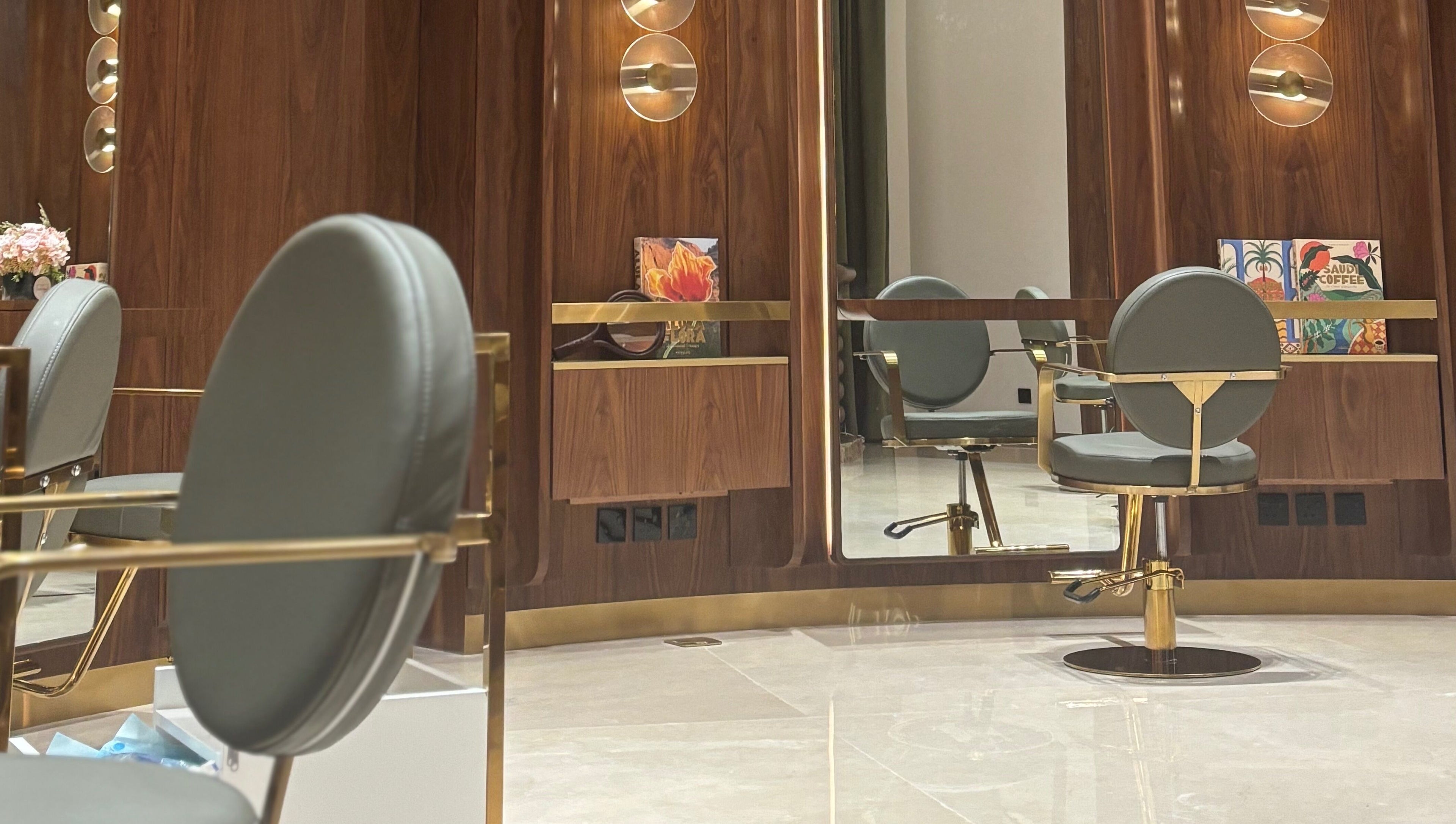 Stylish salon chairs in a luxurious setting at The Outré, Riyadh, Riyadh Province, SA.