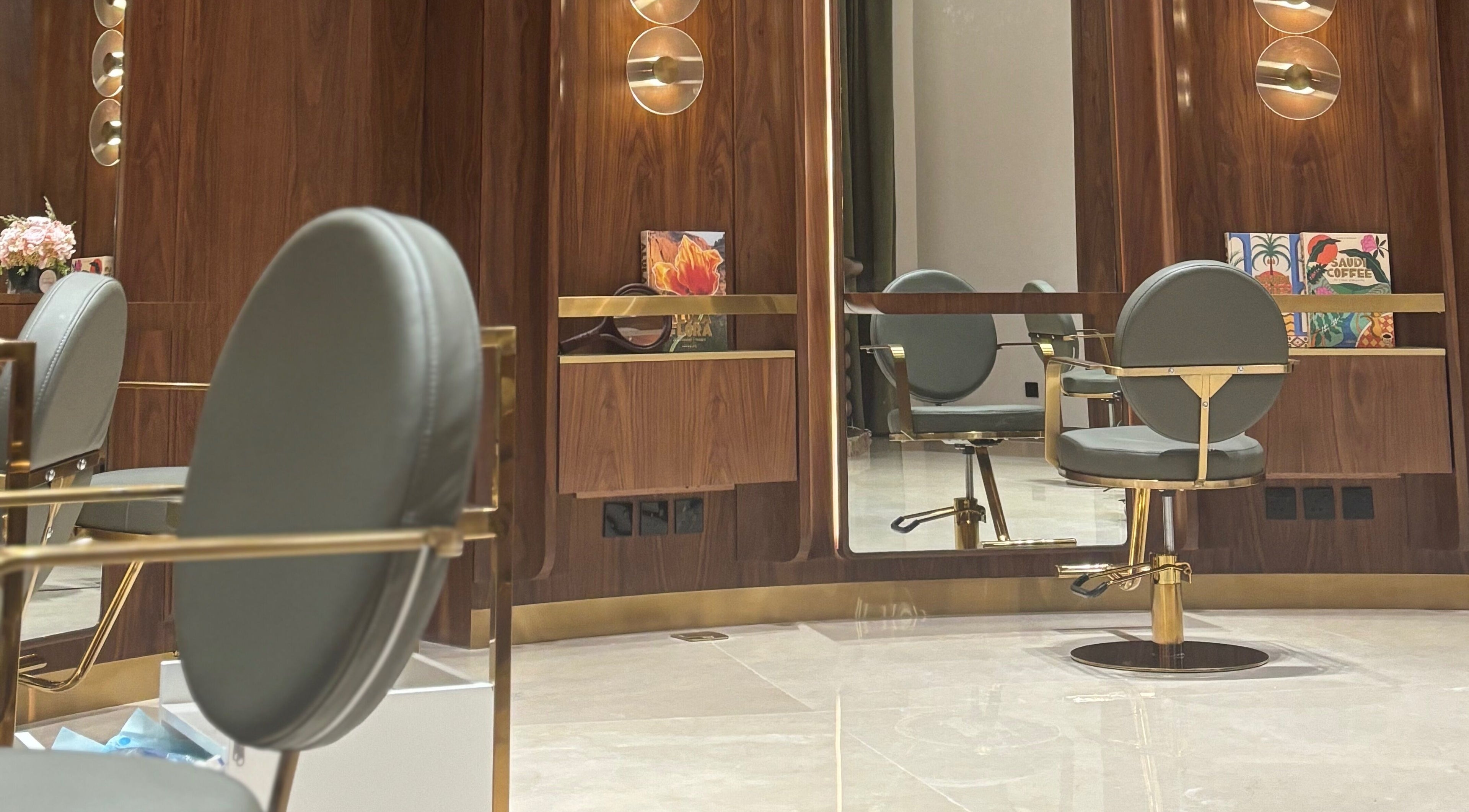 Stylish salon chairs in a luxurious setting at The Outré, Riyadh, Riyadh Province, SA.