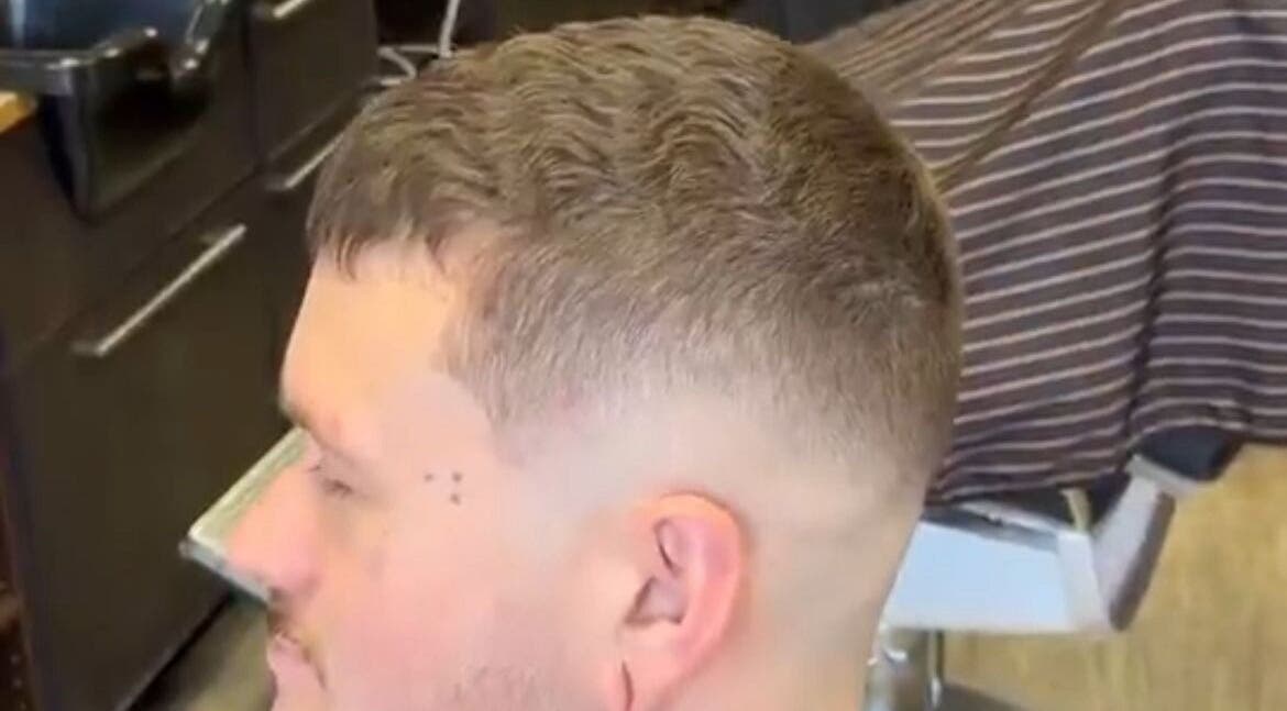 Man with a stylish fade haircut at Crispy Fades, High Prairie, Alberta, CA
