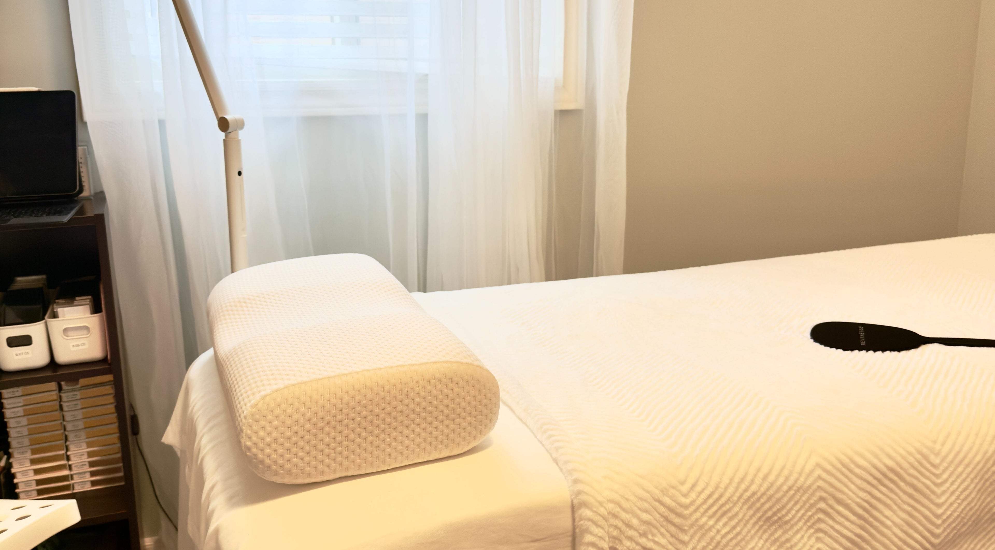 Calm treatment room at ✦ Vki Lash Studio ✦ in London, Ontario, CA with elegant decor and cozy setup.