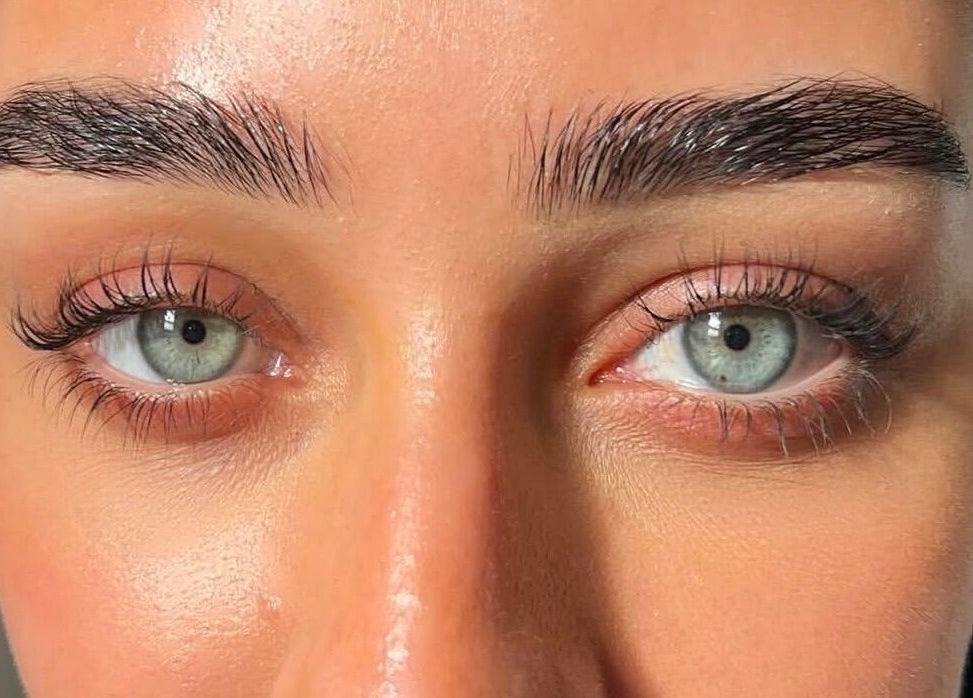 Close-up of perfectly groomed brows at DEFINED by Isobel Ruby in Lancaster, England, GB.