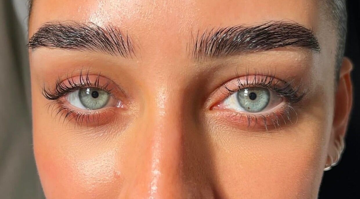 Close-up of perfectly groomed brows at DEFINED by Isobel Ruby in Lancaster, England, GB.