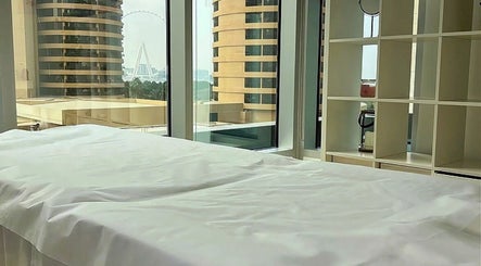 Relaxing spa room with Dubai skyline view at Sculptor By Aray Kairkanova Ladies Salon DUBAI MARINA, Dubai, AE.
