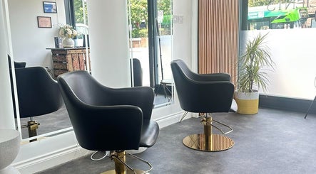 Modern salon chairs and decor at L.E.V Hair & Beauty, Leicester, England, GB.