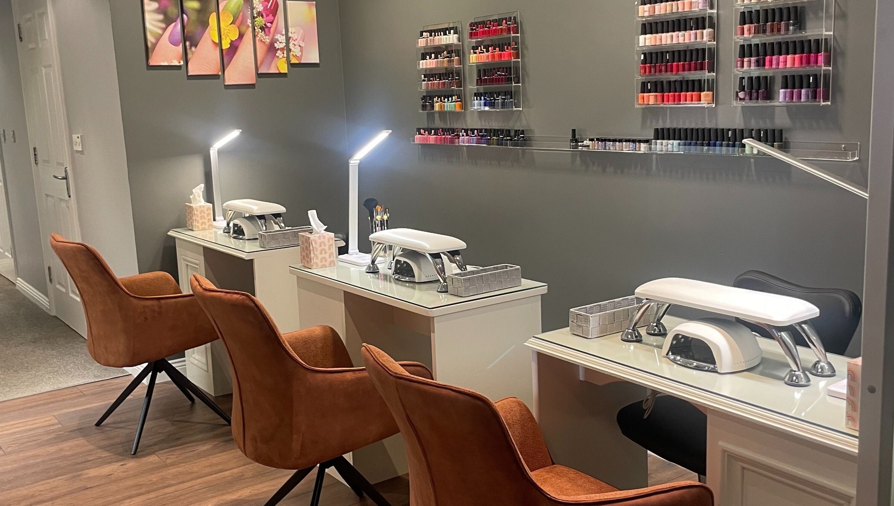 Elegant nail bar at Visions Beauty Clinic, Galway, County Galway, IE, offering diverse nail polish selections.