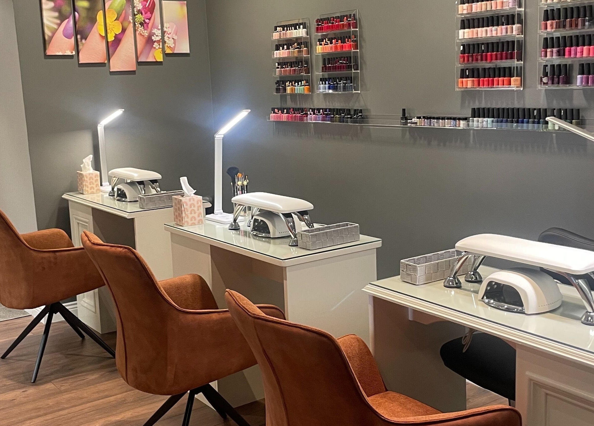 Elegant nail bar at Visions Beauty Clinic, Galway, County Galway, IE, offering diverse nail polish selections.