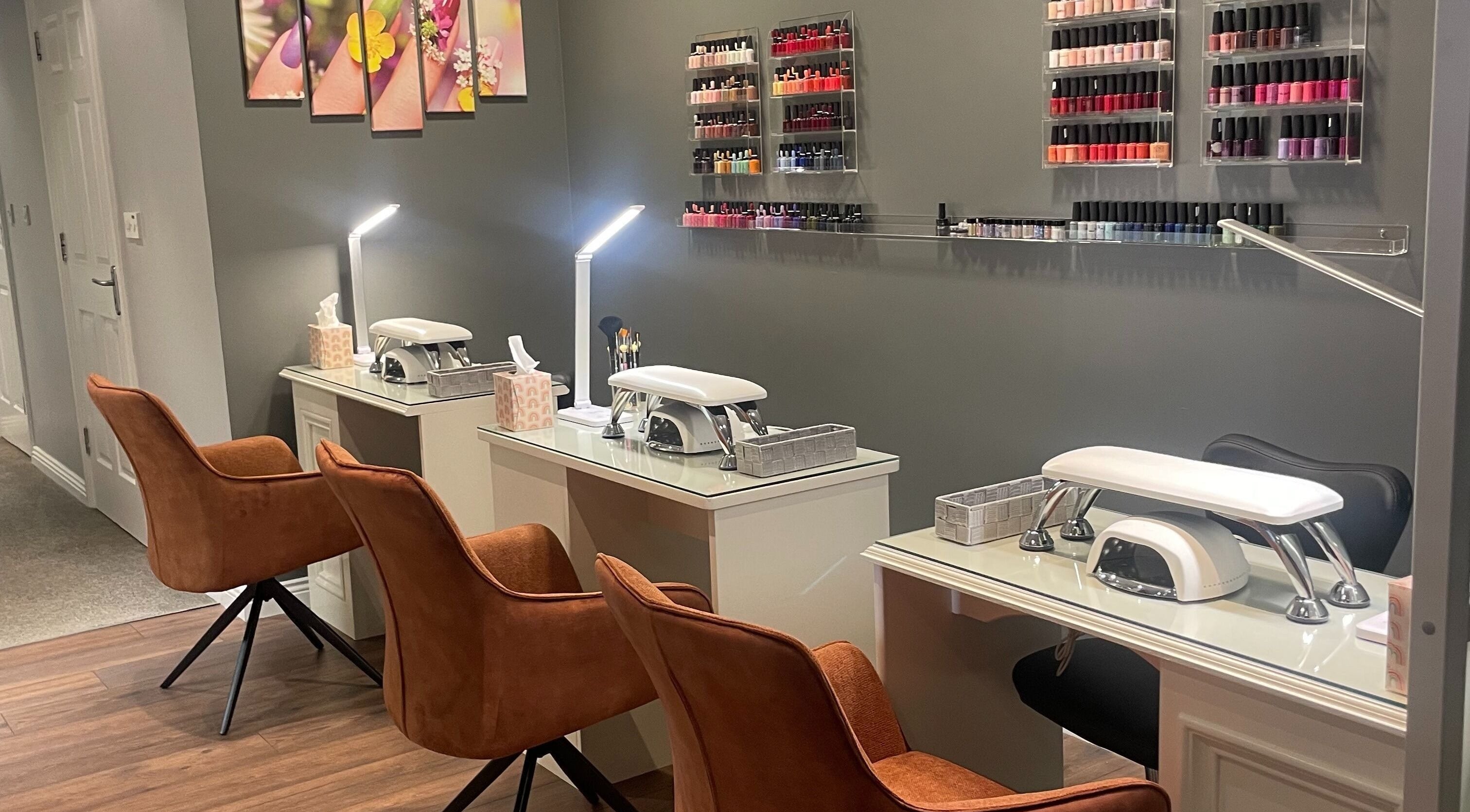 Elegant nail bar at Visions Beauty Clinic, Galway, County Galway, IE, offering diverse nail polish selections.