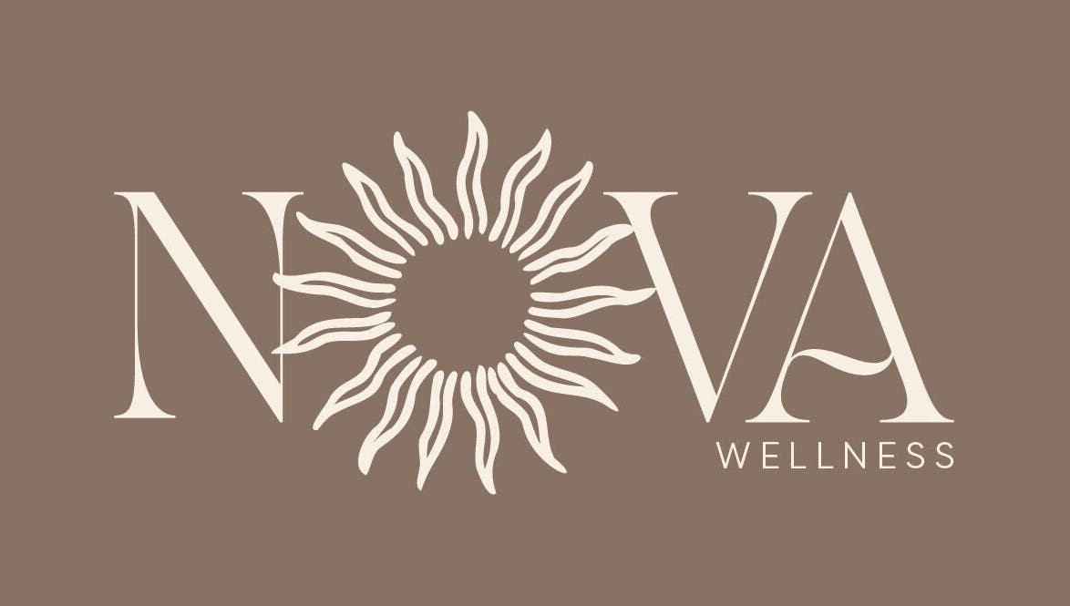 Elegant Nova Wellness logo with sunburst in Helston, GB.