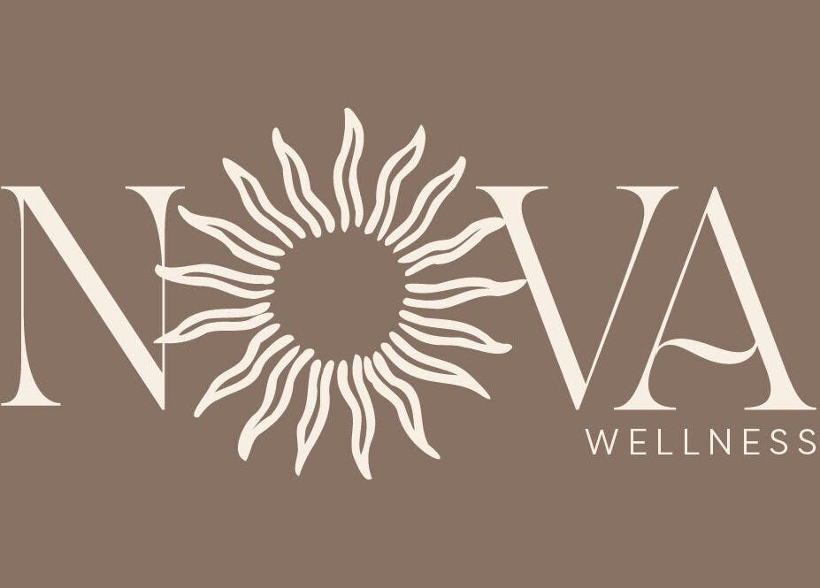 Elegant Nova Wellness logo with sunburst in Helston, GB.