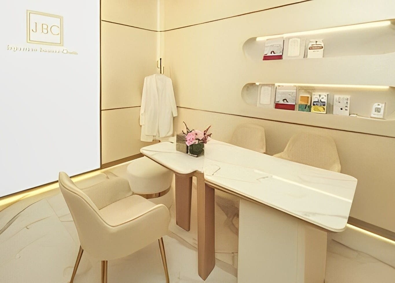 Luxurious seating area inside Reborn Clinic, Dubai, Dubai, AE, showcasing contemporary design and comfort.