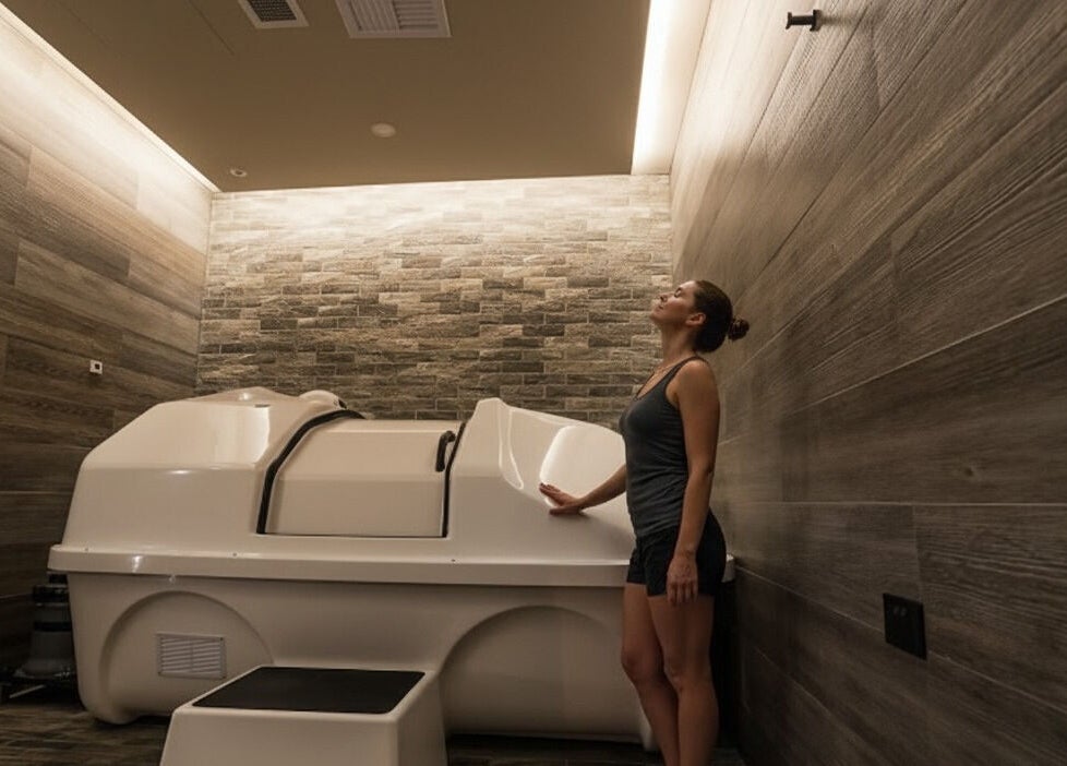 Relaxing float pod at Innerverse Float & Wellness Southbank, Melbourne, AU with tranquil ambiance.