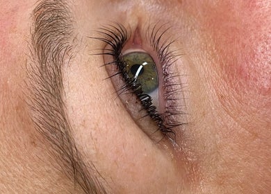 Close-up of enhanced eyelashes at LASHEDD, Trafalgar, Victoria, AU. Perfect lash treatment results.
