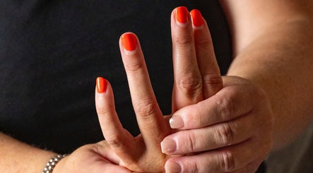 Bold red manicure at Blossoms Japanese Head Spa, Handforth, England, GB.