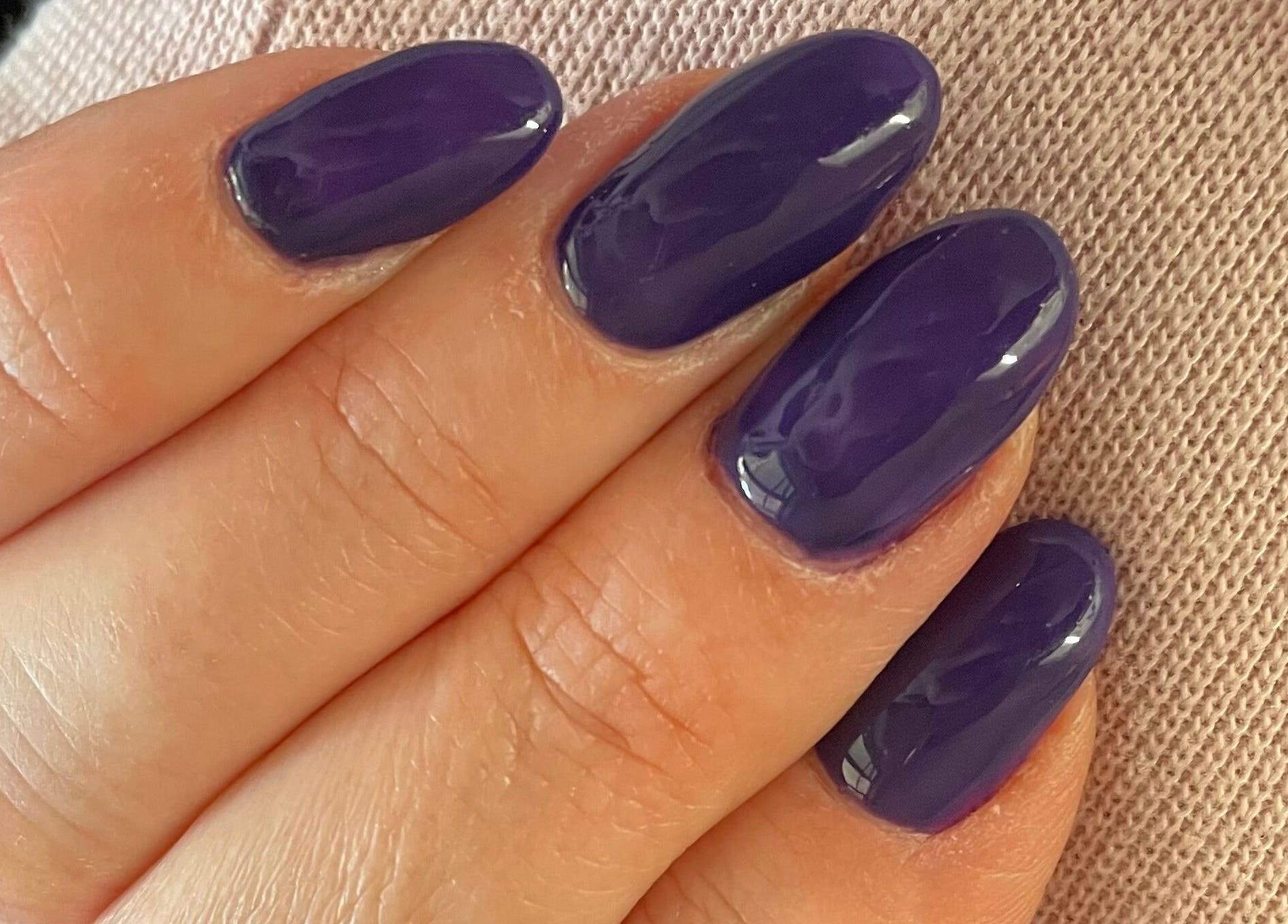 Gorgeous violet manicured nails at Nails @ no.7, Bromsgrove, England, GB showcasing expert nail artistry.