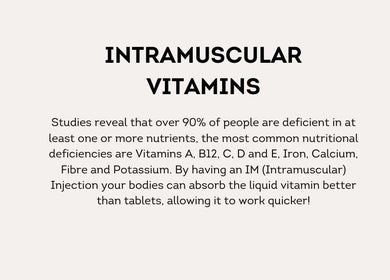 Intramuscular vitamin info at Skinergi, Corby, England, GB. Highlighting nutrient deficiency solutions.