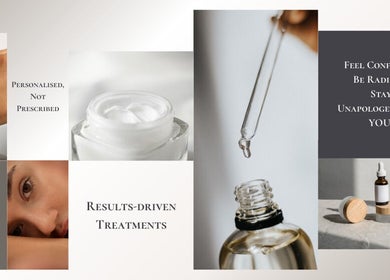 Collage of skincare products at Skinergi, Corby, England, GB. Showcases radiant glow and personalized treatments.