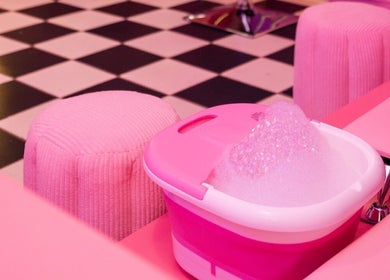 Luxurious pink pedicure station at Kikki & Co Beauty Bar in Cape Town, Western Cape, ZA with a modern vibe.