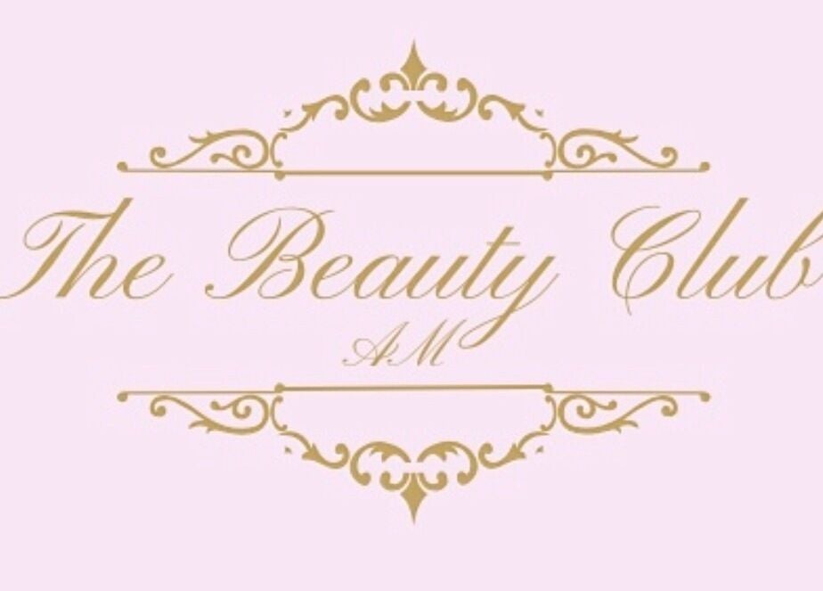 The Beauty Club AM logo on a pink background in Vaughan, Ontario, CA. Elegant script and decorative elements.