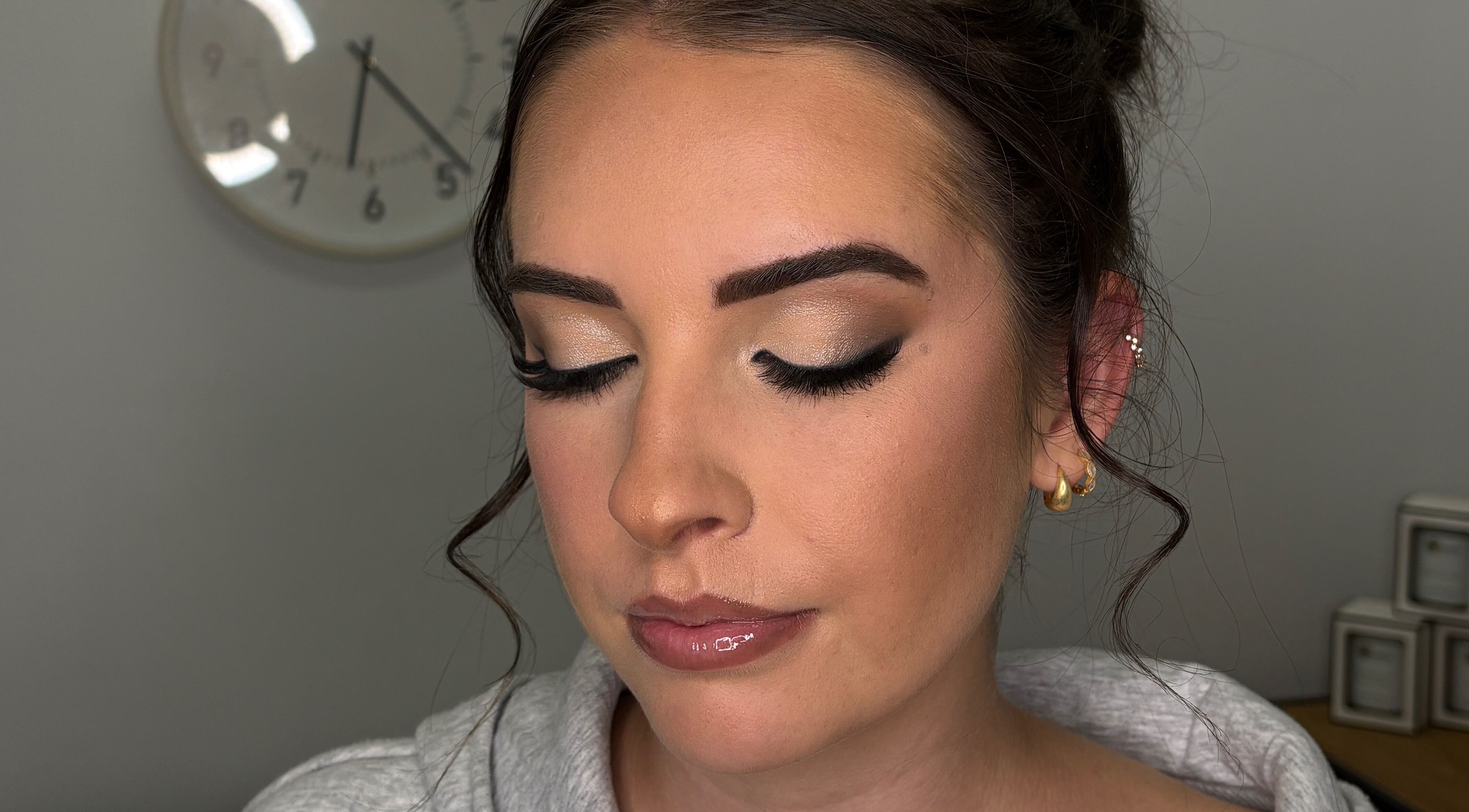 Close-up of flawless makeup by Lucy Cahill Make Up, Warrnambool, Victoria, AU, showcasing subtle elegance.