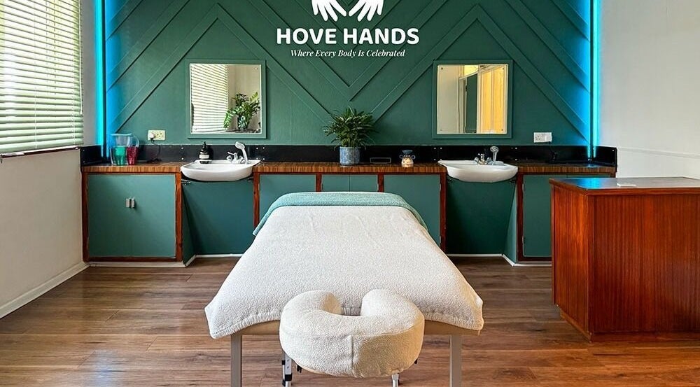 Calming treatment room at Hove Hands, Brighton & Hove, England, GB, designed for relaxation and wellness.