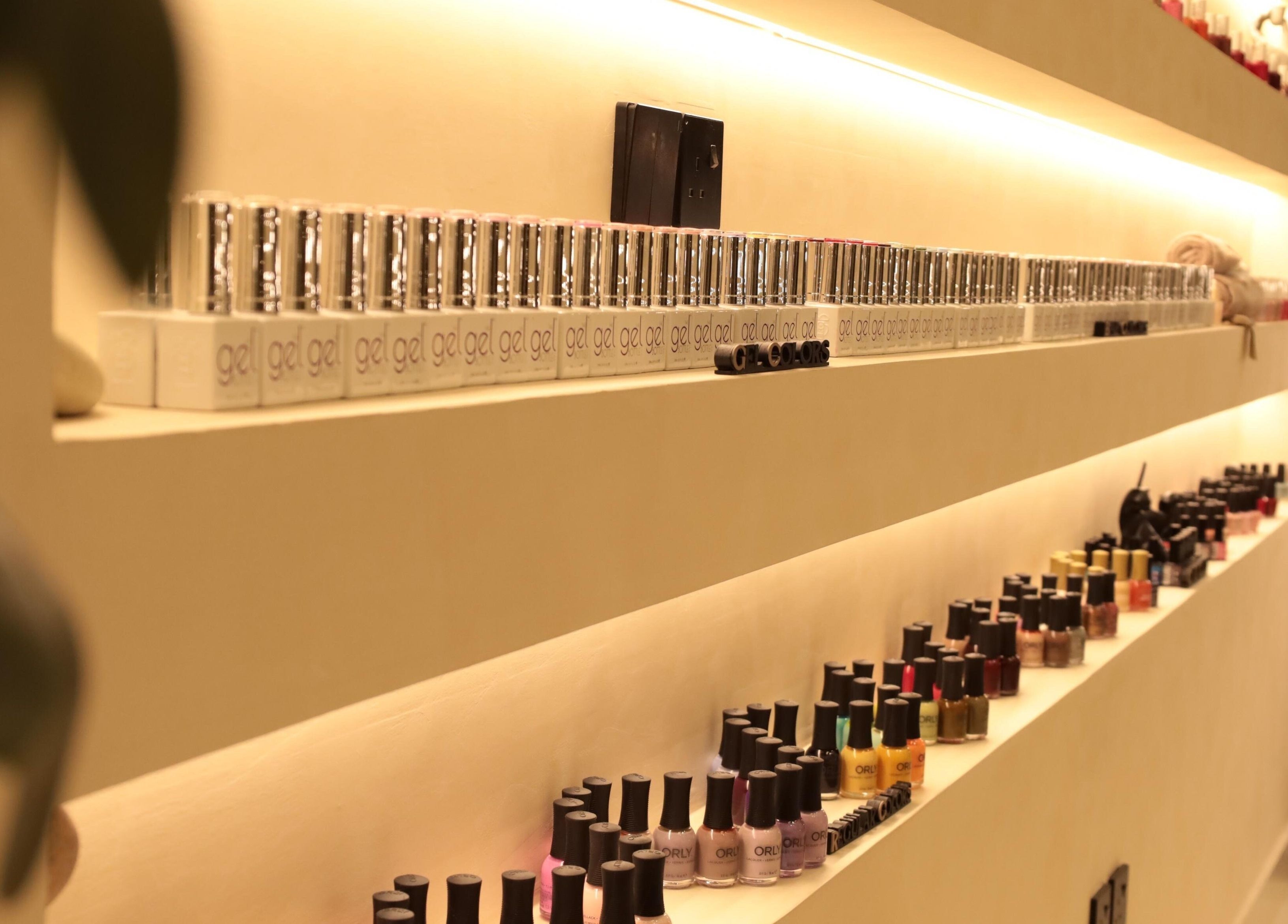 Elegant display of nail polishes at Raya Spa in Riyadh, Riyadh Province, SA highlighting vibrant colors.