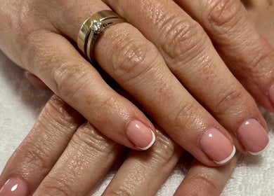 French manicure at Suilean Beauty, Inverness, Scotland, GB. Elegant nails with pink polish.