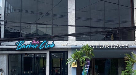 Front of The Barber Club Bali, Denpasar, ID, showcasing modern facade and signage.
