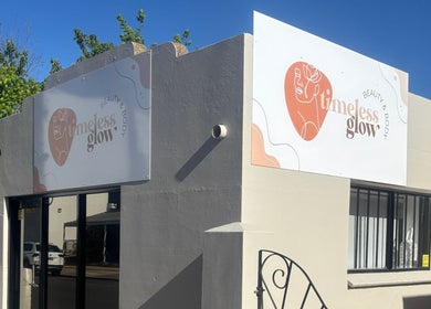 Front signage of Timeless Glow Beauty and Body in Shepparton, Victoria, AU, showcasing its modern exterior.