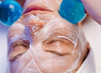 Rejuvenating facial treatment at Timeless Glow Beauty and Body in Shepparton, Victoria, AU with blue globes.