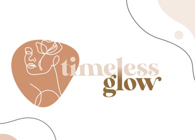 Timeless Glow Beauty and Body logo in Shepparton, Victoria, AU with abstract facial design.