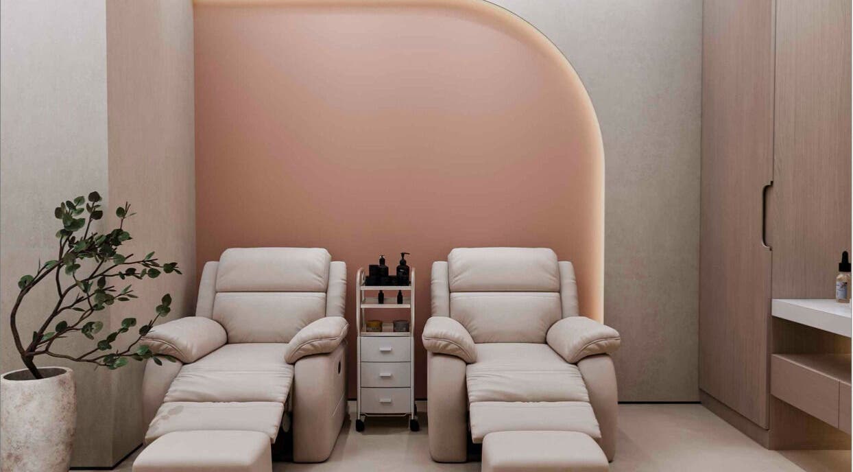 Luxurious spa chairs at Heal Spa The Palm, Dubai, Dubai, AE, offering comfort and relaxation.