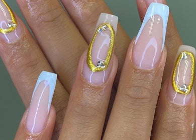 Elegant nail art with gold accents at Biromi Nails & Beauty, Boksburg, Gauteng, ZA.