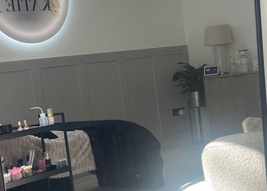 Elegant beauty treatment room at Xlashedbykatiex, Ponteland, England, GB with comfortable setup.