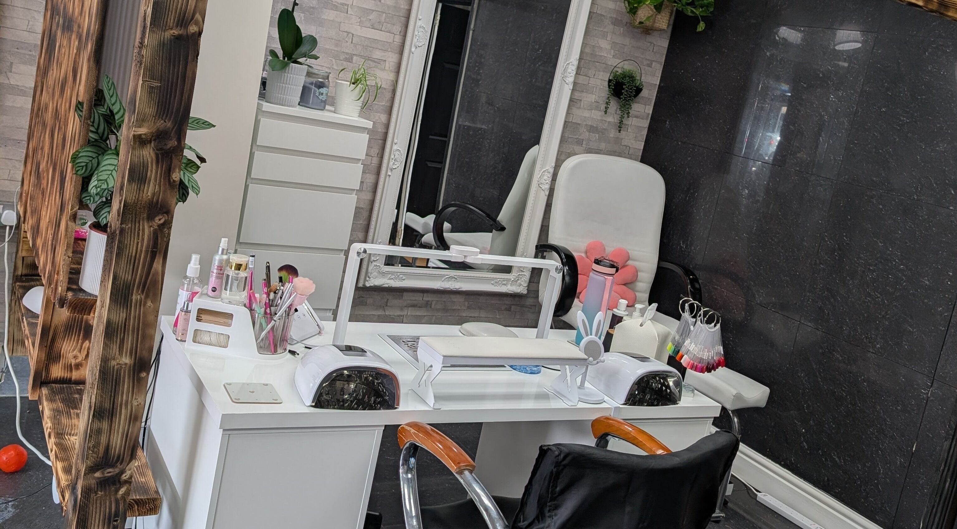 Chic nail treatment station at Nail Artist Sandra Tiliene, Leeds, West Yorkshire, GB.