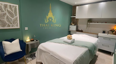 Relaxing spa room at Thai King Therapy, Reading, England, GB featuring calming decor and treatment bed.