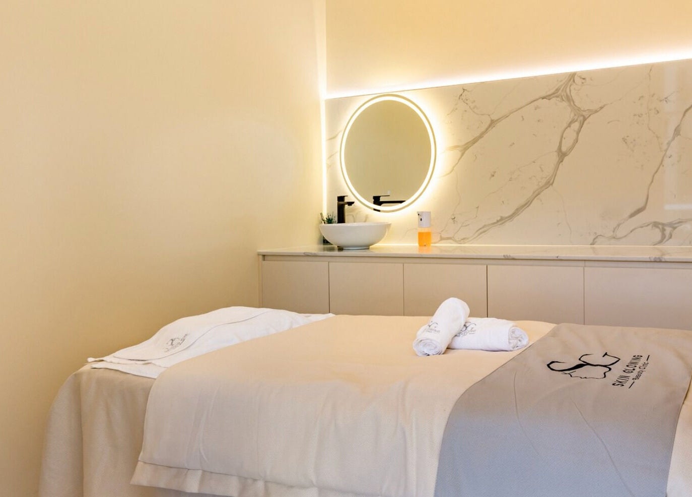 Calming treatment room at Skin Glowing Zetland, Zetland, New South Wales, AU with soft lighting and elegant decor.