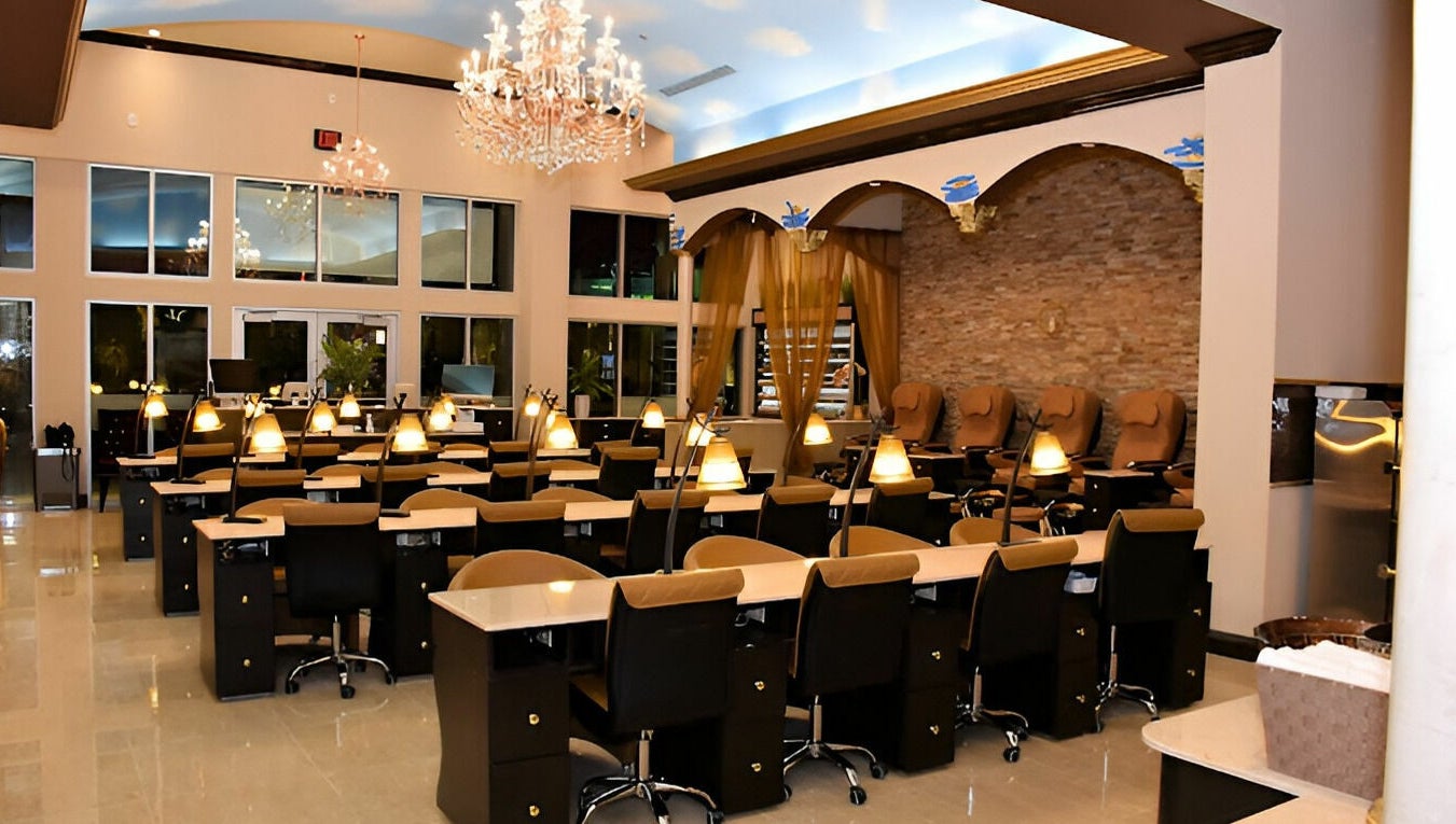 Luxurious interior of Venetian Nail Spa in Daytona Beach, Florida, US, showcasing elegant design and comfort.